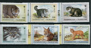 Таджикистан, 1996, WWF, Дикие Кошки, Манул, 6 марок